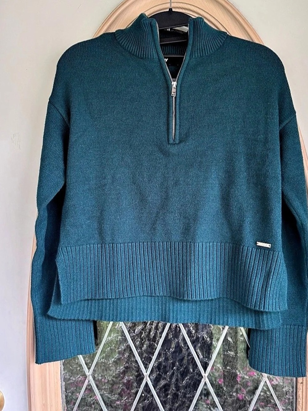 DKNY Quarter-Zip Mock Neck Ribbed Sweater Blue XS